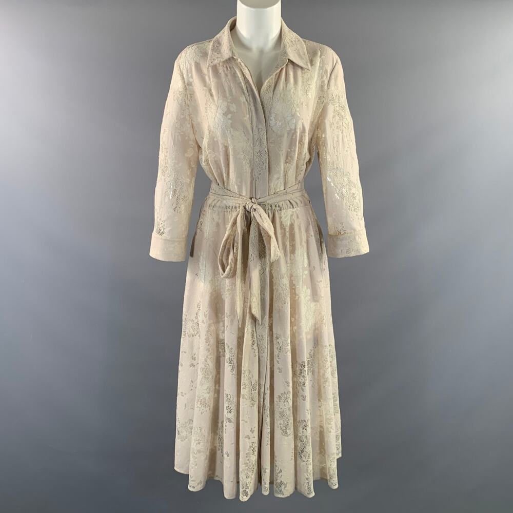 L'AGENCE Size S White Nylon  Cotton Lace Button Up Long Dress